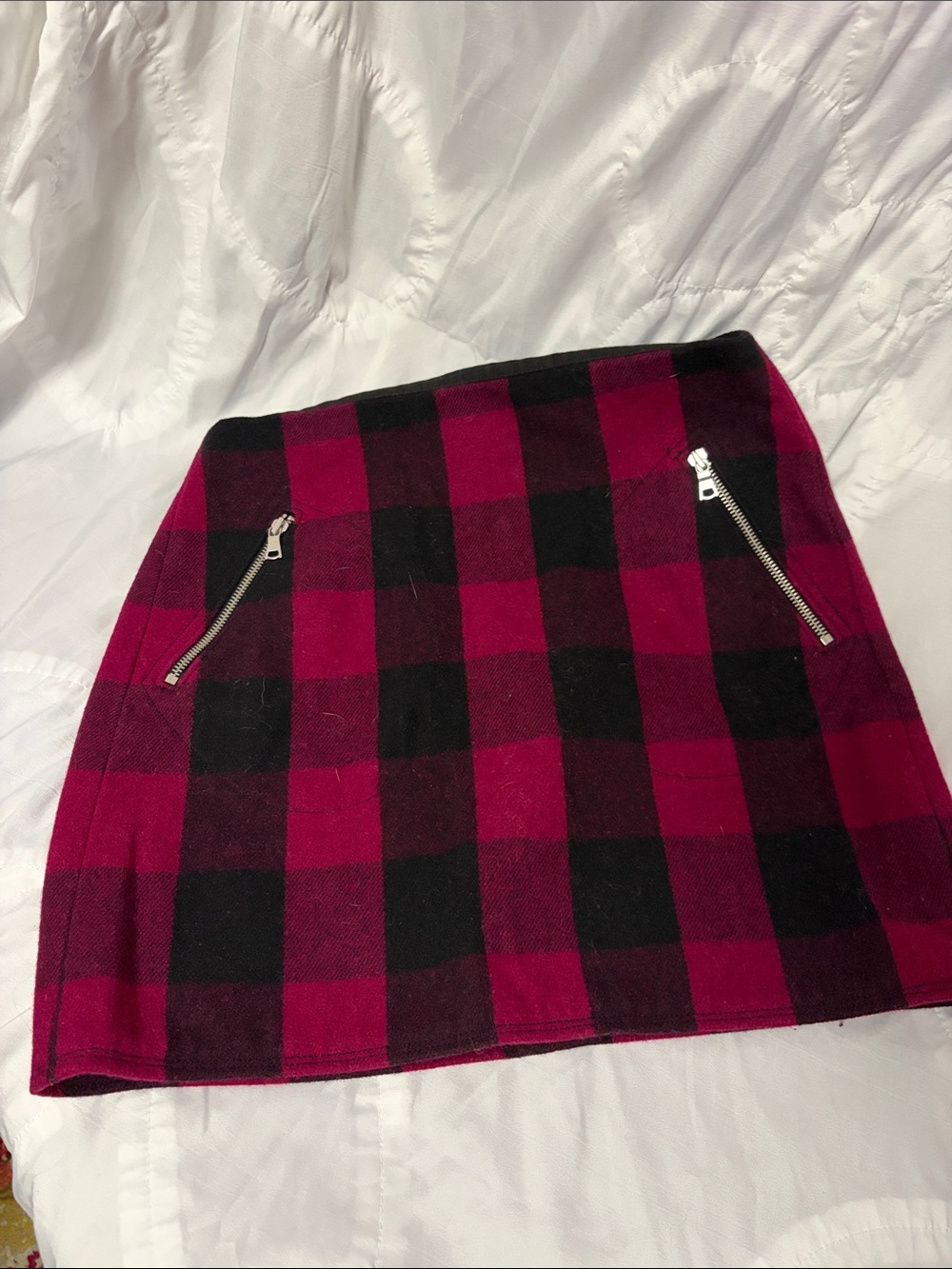 GAP Red & Black Buffalo Plaid Mini Skirt with Silver Zips
